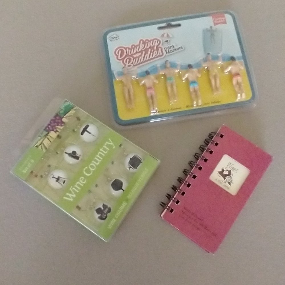 New Wine Charms (set of 6) and Drink Markers/Charms (set of 6) plus wine journal